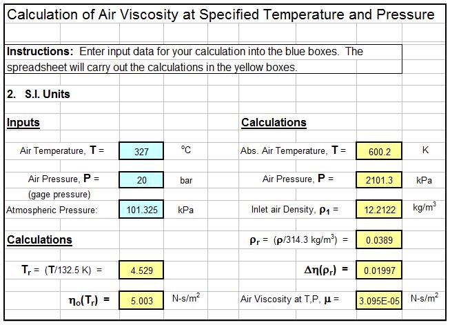 Air Viscosity Calculator Pressure Temperature Spreadsheet